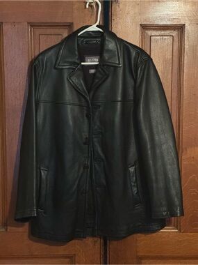 Wilsons Leather Men's Leather Car Coat jacket. Black sz L